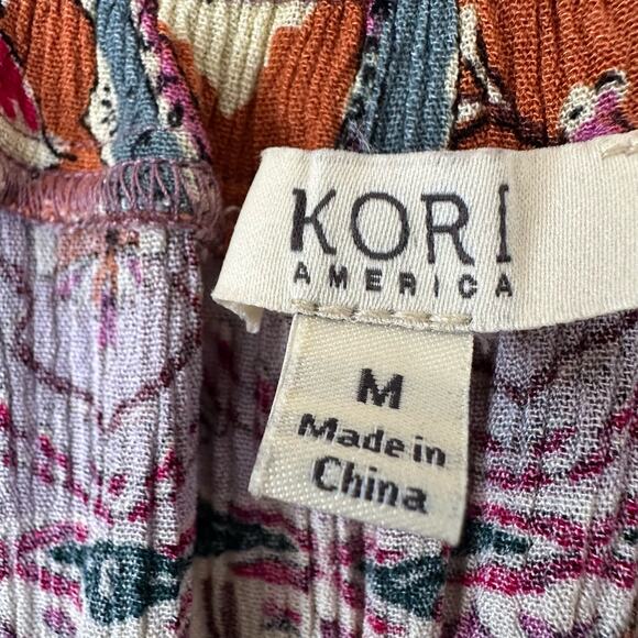 Kori America Boho Short Sleeve Top Purple Brown Size Medium - Picture 3 of 6